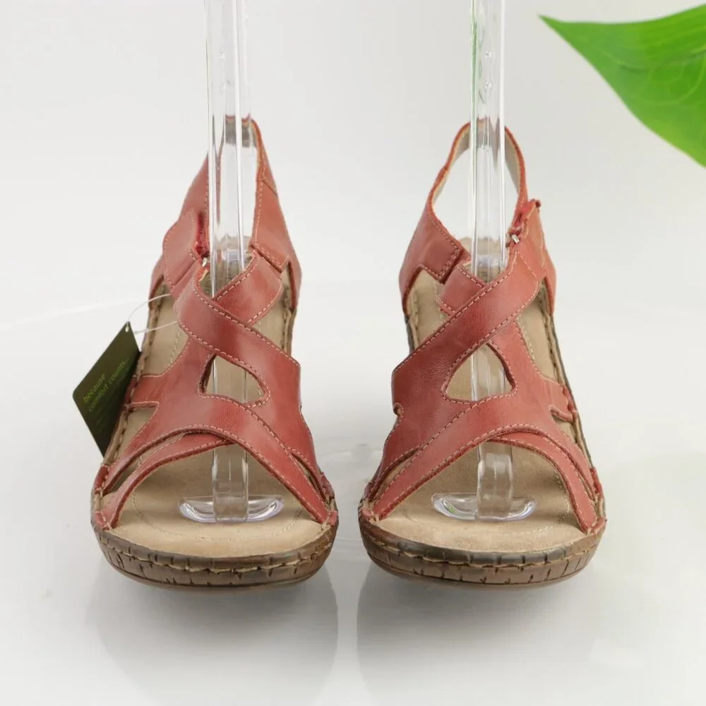 Hotter Womens Mellow Sandals Size 7.5 Red Leather Wedge Heel Strappy Slingback - Picture 2 of 12